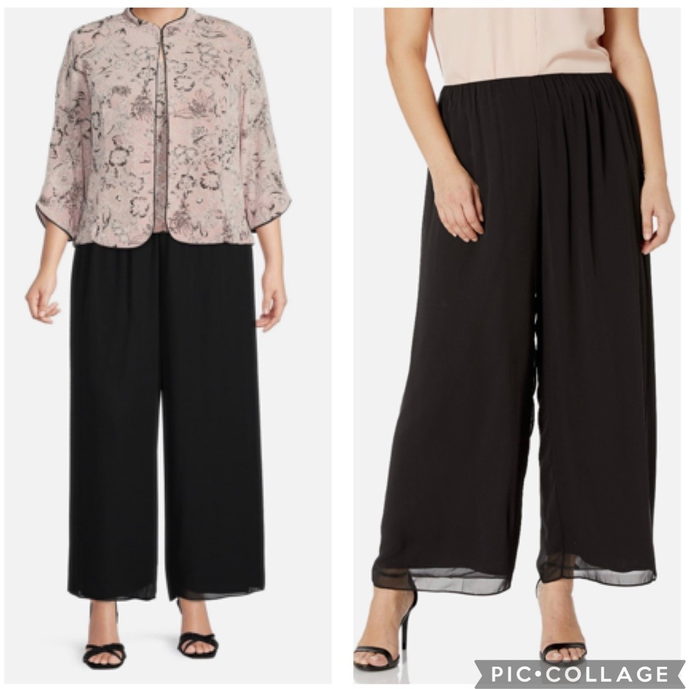 Alex Evening Chiffon Wide Leg Pants Black 2X